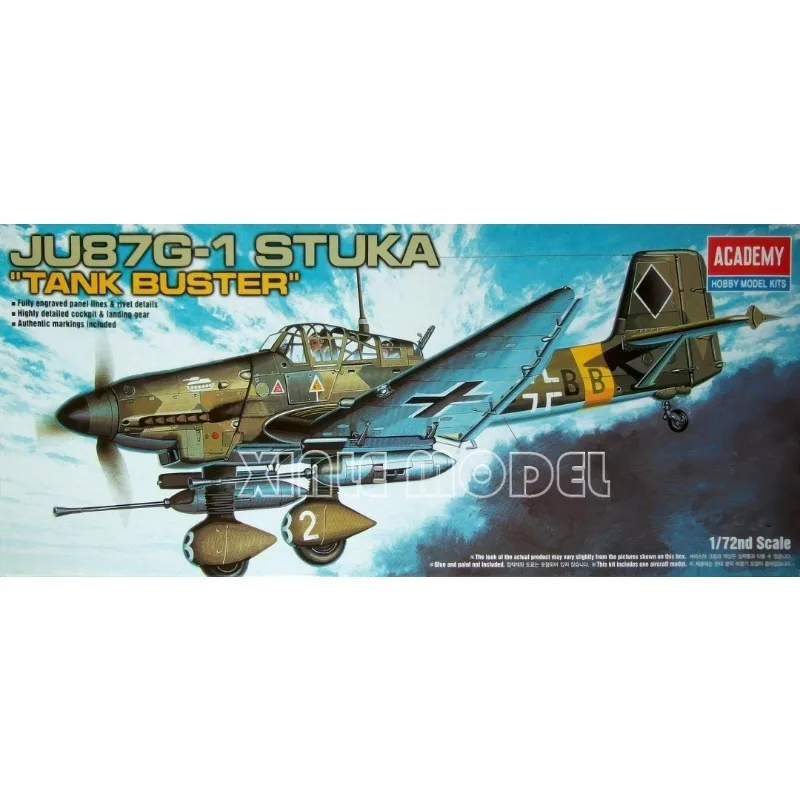Academy 12450 Ju87G-1 Stuka "Tank Buster" 1/72, Kit de modèle d'avion à assembler en plastique, jouet à monter soi-même
