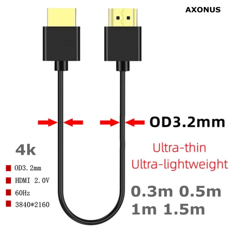 4K HDMI Cable Cord Thin OD3.2mm 2.0 Cable Low-Profile Gold-Plated Connectors 4K HDR ARC 3D for Gaming Monitor TV X-Box PS5/4/3