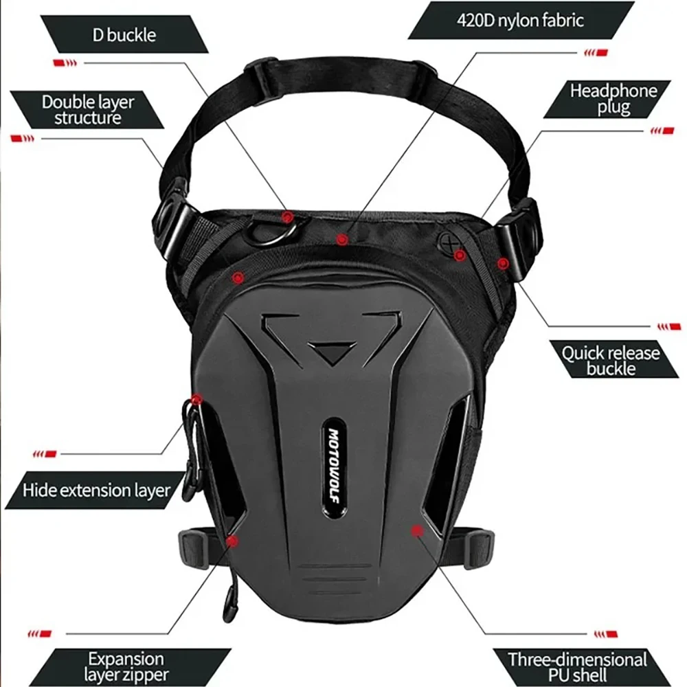 Motorcycle Moto Leg Side Storage Bag Motorbike EVA Hard Shell Male Phone Waist Pack Quick Release Belt Bags with headphone plug