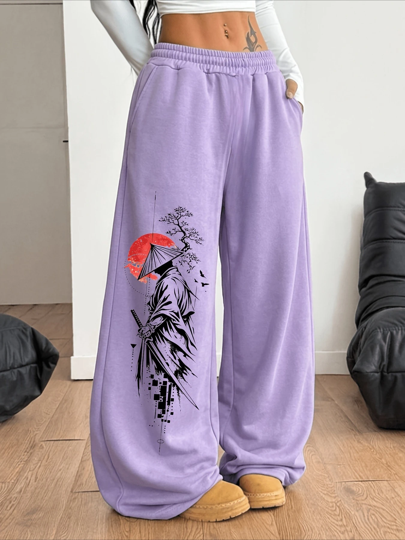 Japanese Samurai Pattern 3D Pants for Men and Women, Large Casual Sports Pants, Street Pants, Gothic Loose Fit