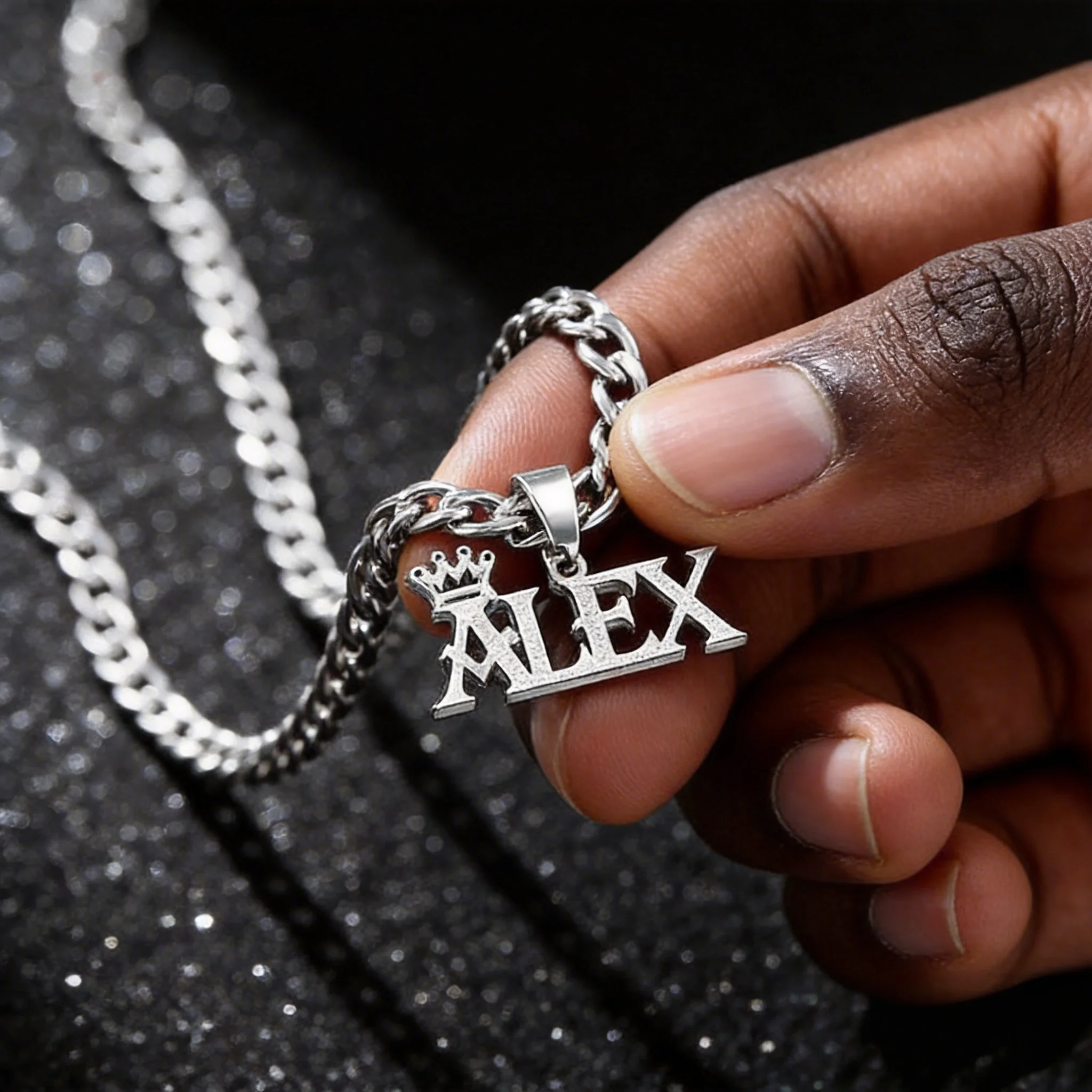 Custom Name Pendant Personalized Crown Jewelry Stainless Steel Sand compaction Cuban Necklace for Men Birthday Jewelry Gift