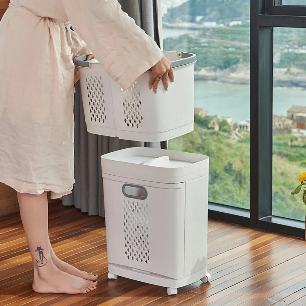 Plastic Laundry Basket Large Capacity Dirty Clothes Storage Basket Solid Color Storage Bucket Bathroom Minimalist Laundry Basket