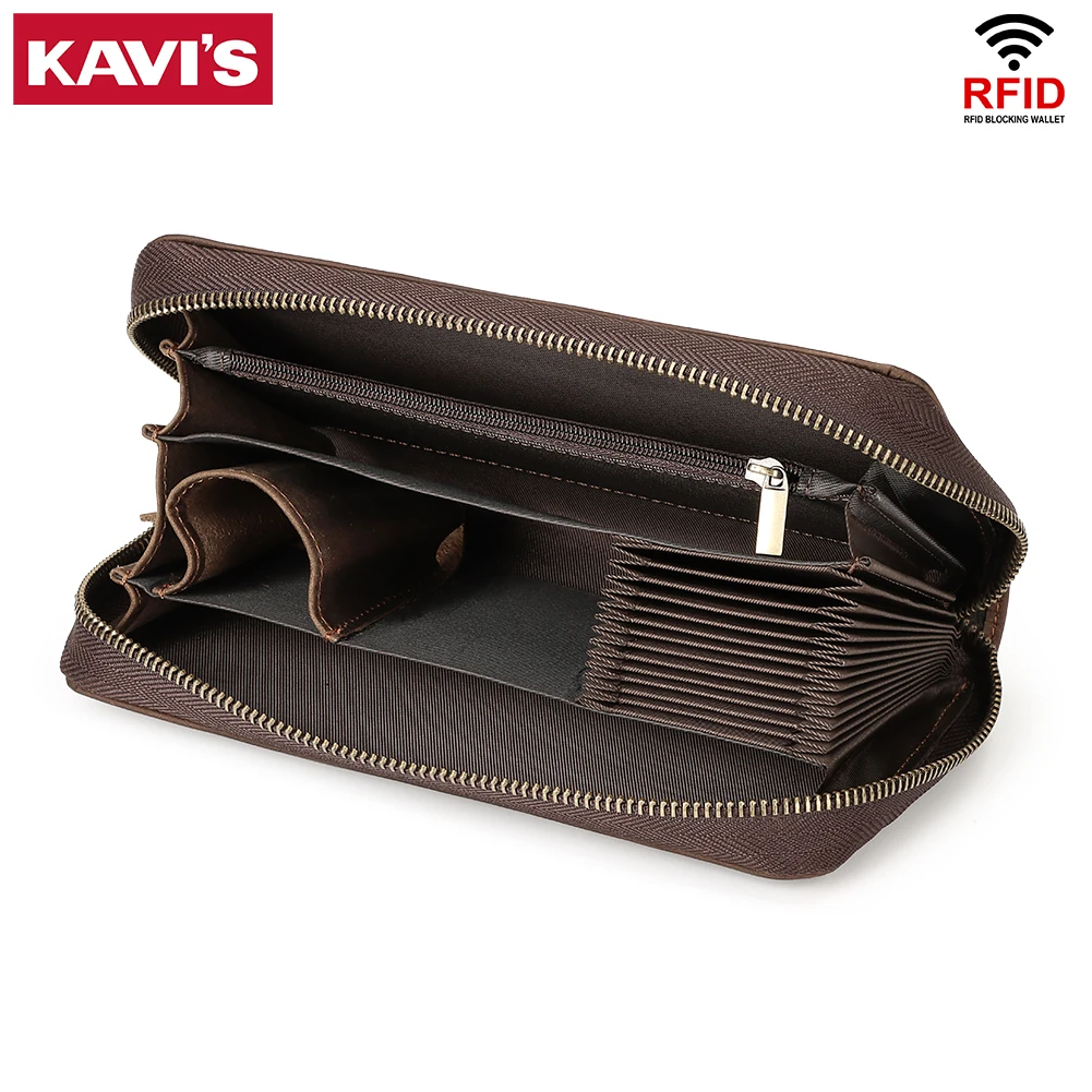 

Long Men's Clutch Wallet Genuine Leather RFID ID Credit Cards Organizer Handbag with Cell Phone Pocket Vintage Male Portemonnee