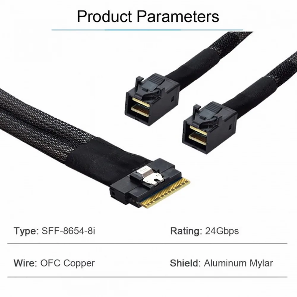 Server PCIE Cable PCI-E Ultraport  Slimline SAS Slim 4.0 SFF-8654 8i 74pin to Dual SFF-8643 4i Mini SAS HD Cable PCI-Express