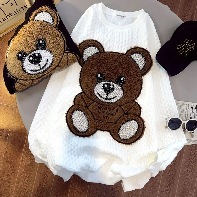 

Autumn And Winter Cashmere Sweater Women's Casual Loose Jacquard Design Sense Heavy Industry Bear Coat