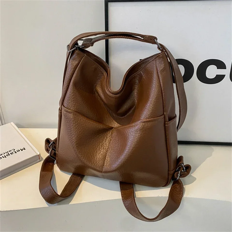 

Versatile Student PU Backpack Women New Large Capacity Commute Travel Shoulder Crossbody Bags Fashion All-matched Tote Bag