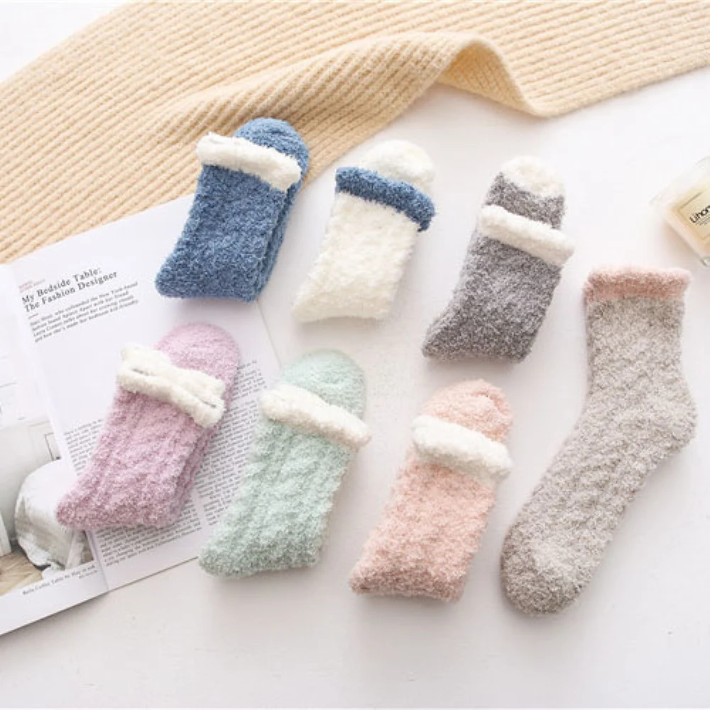 Winter Warmer Women Thicken Thermal Socks Fluffy Long Socks Toe Thick Warm Fur Fleece Home Floor Socks Winter Sleep Socks