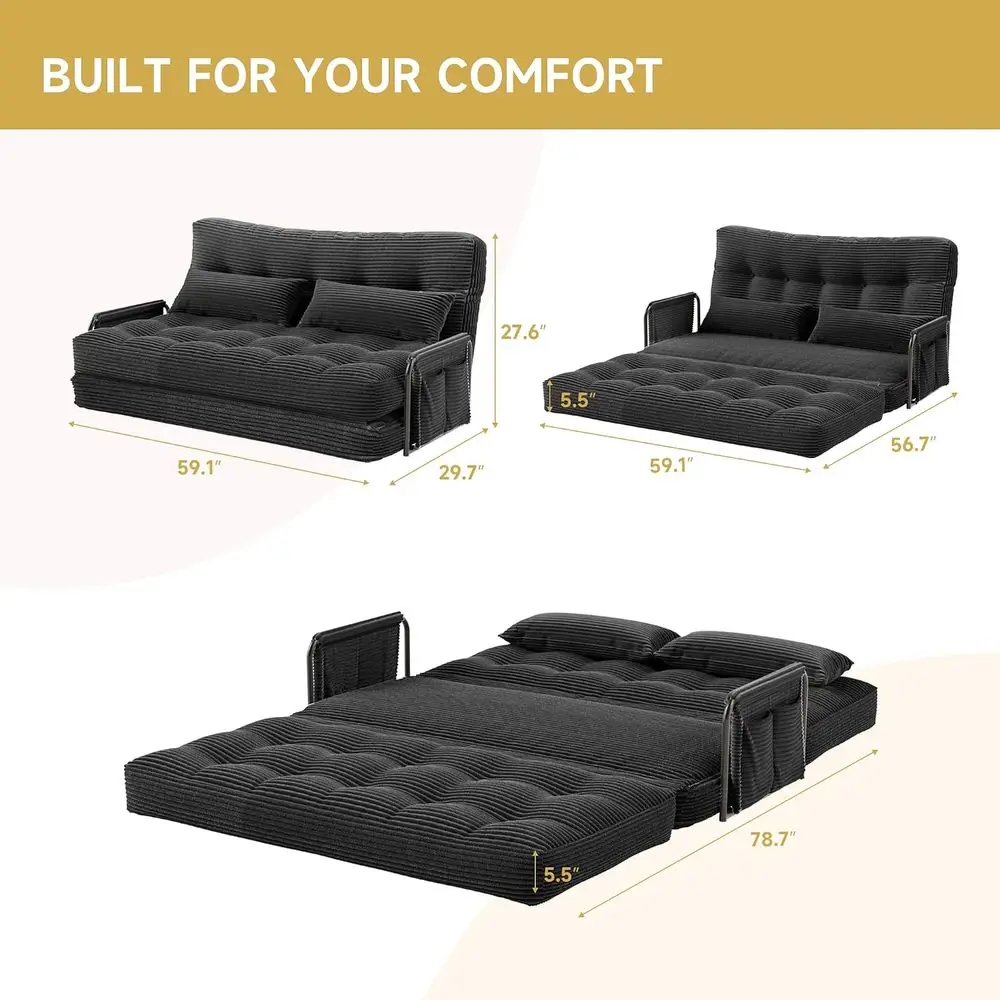 Doule olding Soa ed, Convertile Chair with Pillow with ack Support, Portale old Out Chair ed Comy loor Soa Lounor Living Room ed