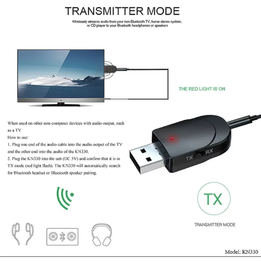 USB Bluetooth Transmitter Receiver Wireless Bluetooth 5.0 Adapter Stereo 3.5mm AUX Jack for TV Headphone PC Car Music Adapter view 5