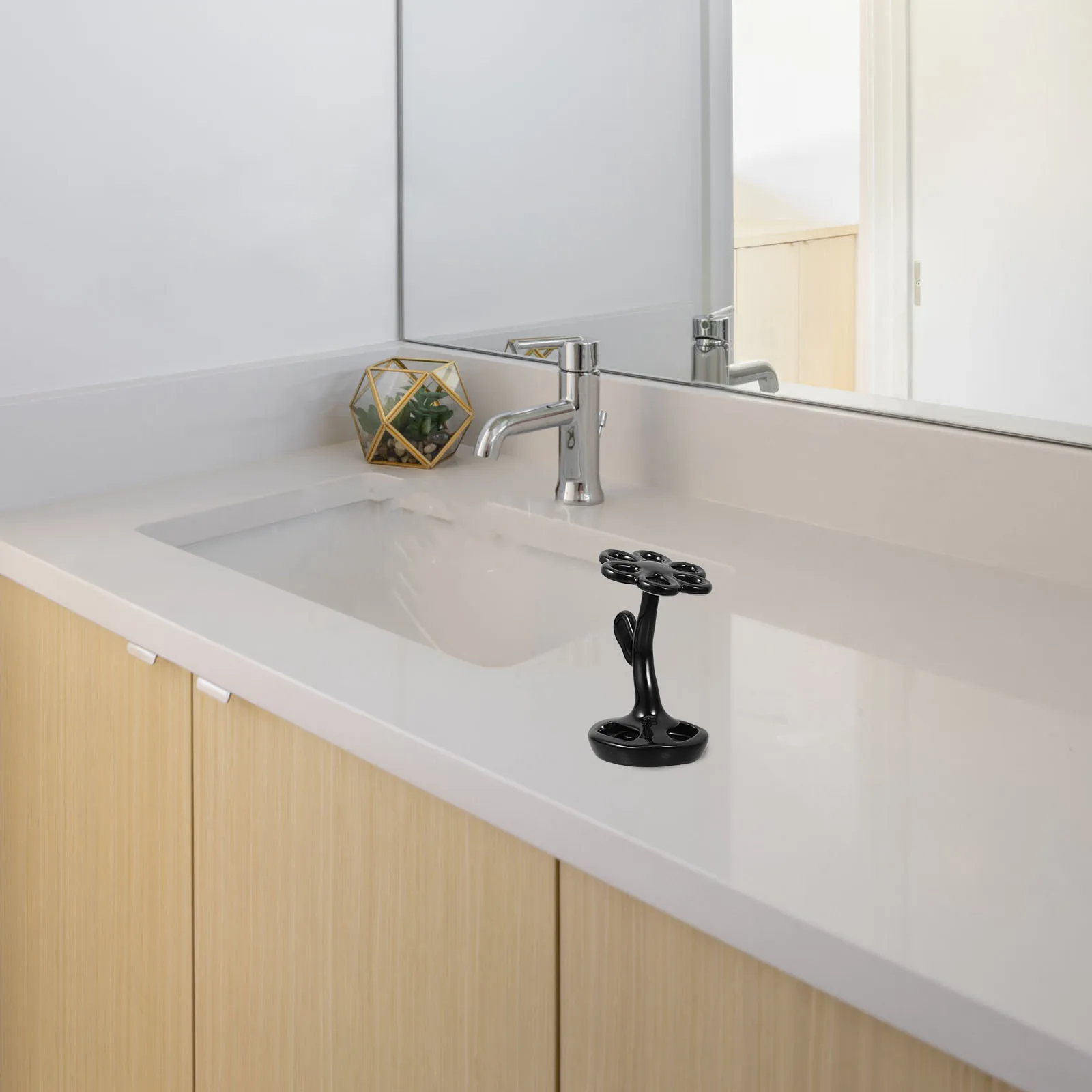 

Floral Ceramic Toothbrush Holder 6 Holes Bathroom Makeup Brush Eyebrow Pencil Organizer Spacesaving Modern Design