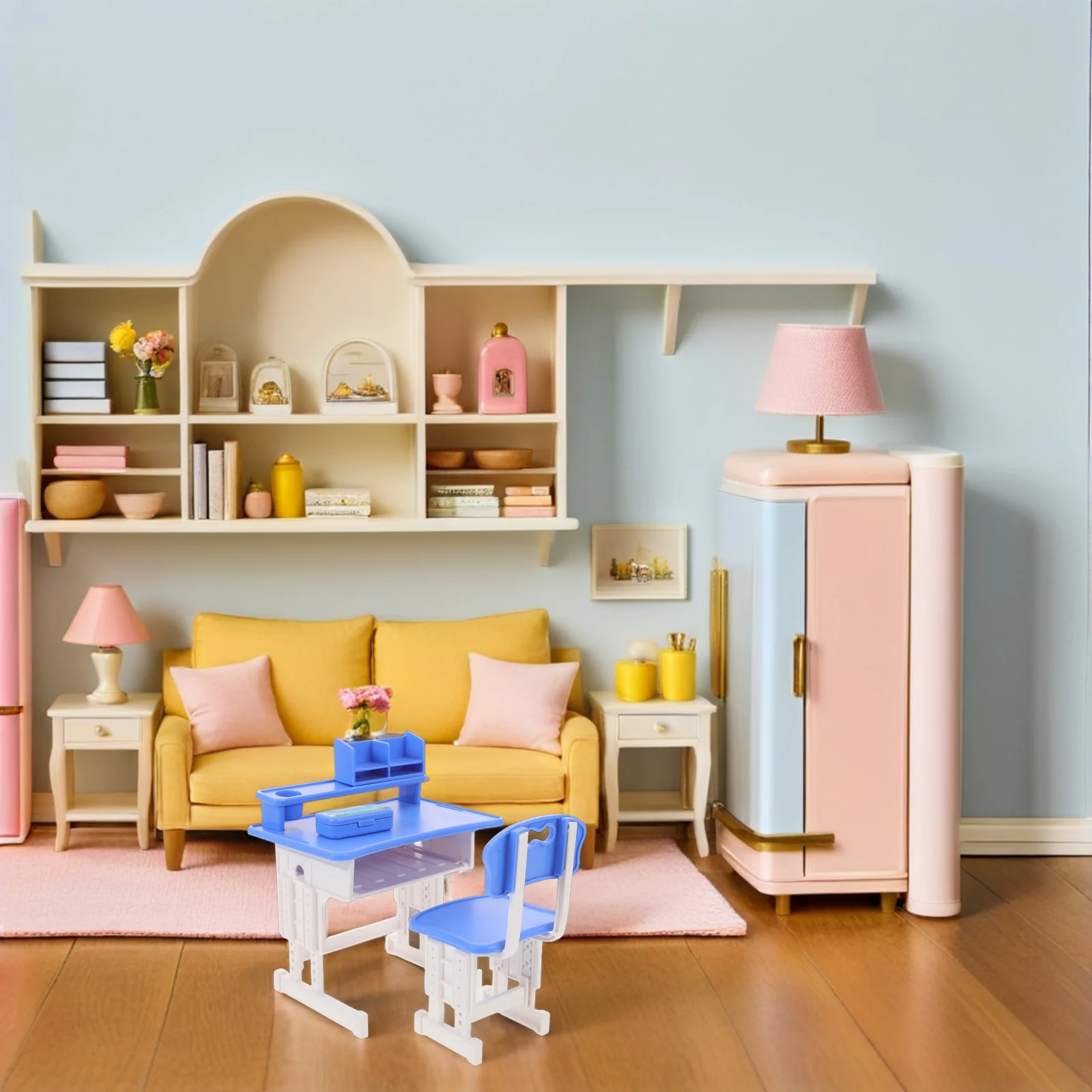 

1Set Miniature Desk Chair Set Realistic Mini Classroom Furniture School Supplies Accessories for Creative Learning Miniature