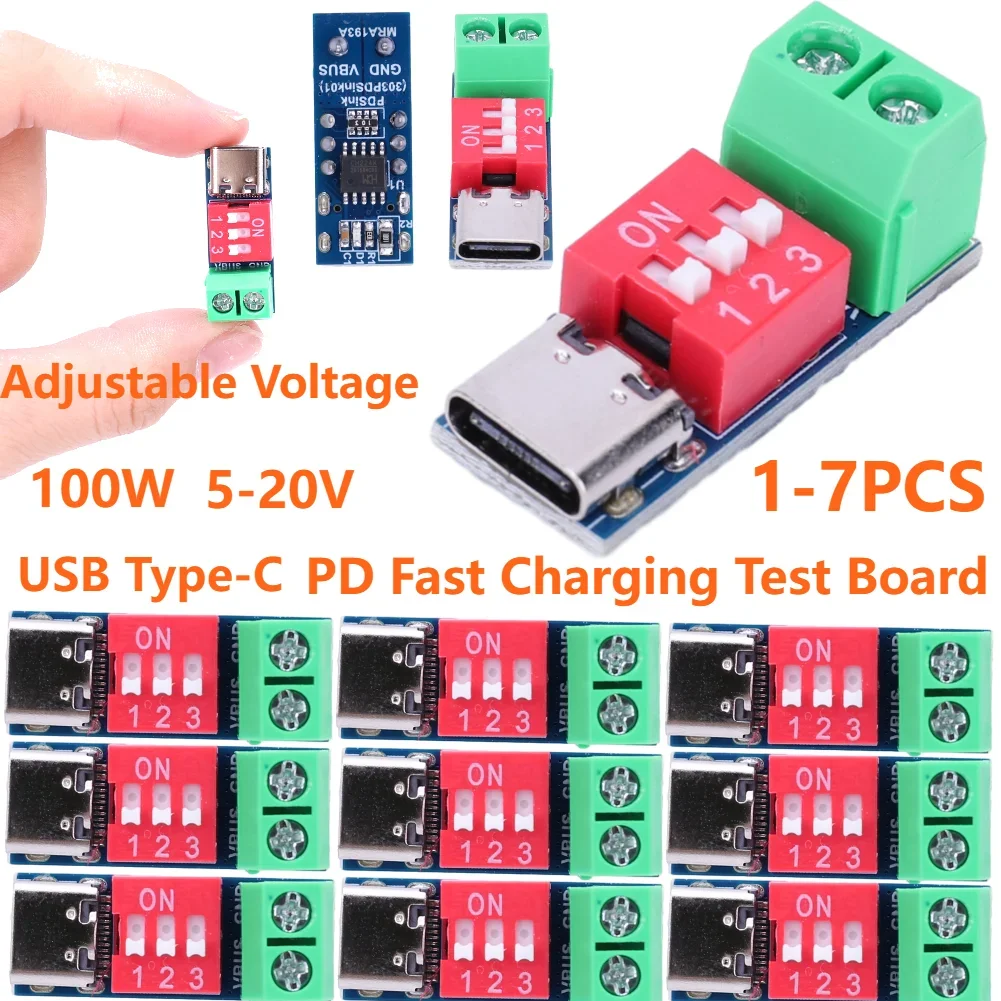 Moduł regulowanego wyzwalacza PD 5-20V, płytka testowa szybkiego ładowania PD, USB Typ-C 100W, złącze napięciowe, akcesoria do zasilacza