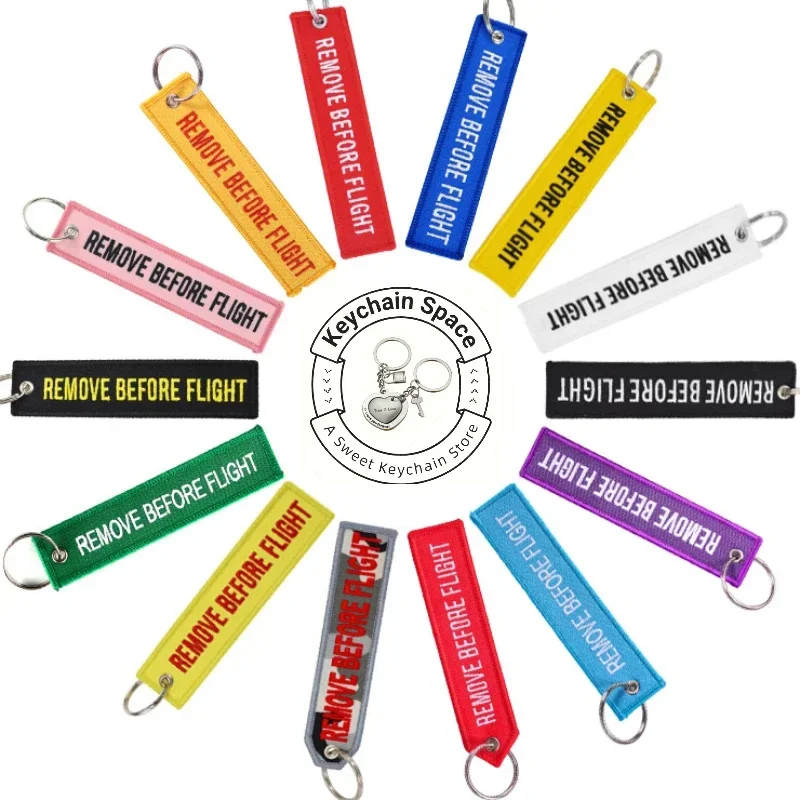 Color Fabric Embroidered Aviation Remove Before Flight Car Keychain Embroidery Cloth Motorcycle Keyring Insert Key Pendant Gift