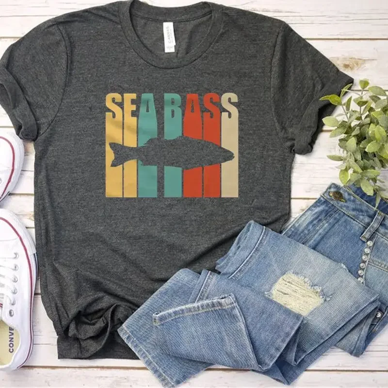 Sea Bass Shirt Seabass Gift Sea Bass Fishing T-Shirt 100% Cotton O Neck Funny Graphic Short Sleeve Unisex Top Tees