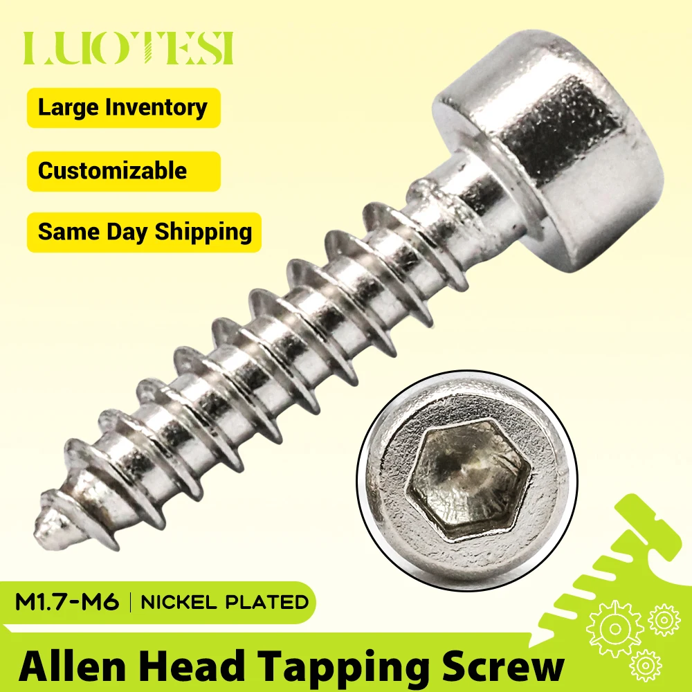 Allen Hex Cap Head Tapping Wood Screw for Speaker Nickel Plated M1.7 M2 M2.2 M2.6 M3 M4 M5 M6 Hexagon Socket Self Tapping Screw
