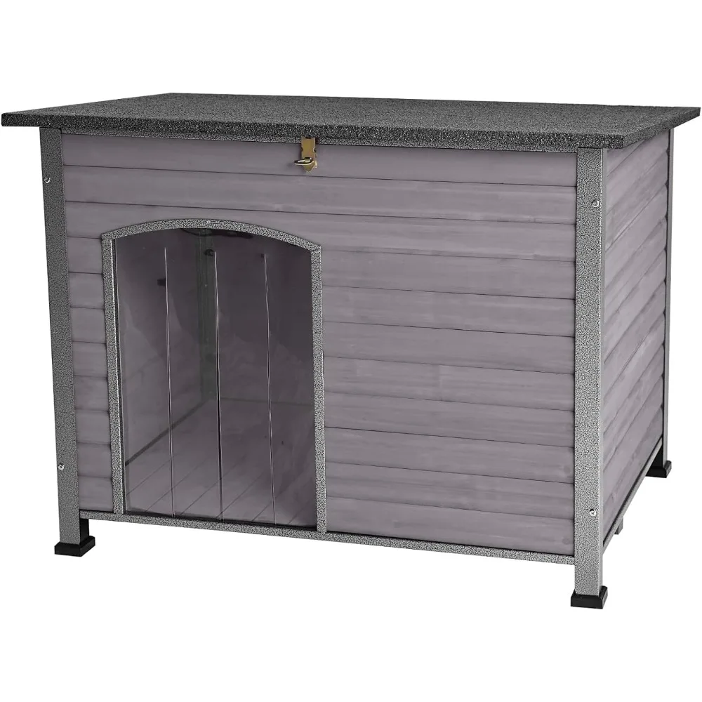 

Indoor Outdoor Dog House,Anti-Chewing Iron Frame Dog Kennel,Wood Warm Pets Home,Insulated Weatherproof Outside Shelter