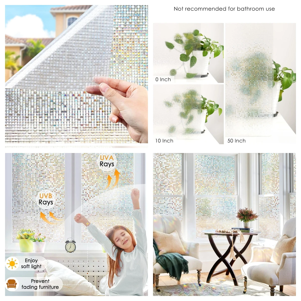 Breite 75/90 cm Mattierte Fenster-Sichtschutzfolie, Nicht-Klebende Fensterglasfolien, Wärmeregulierende Statisch Haftende Abnehmbare Fensteraufkleber