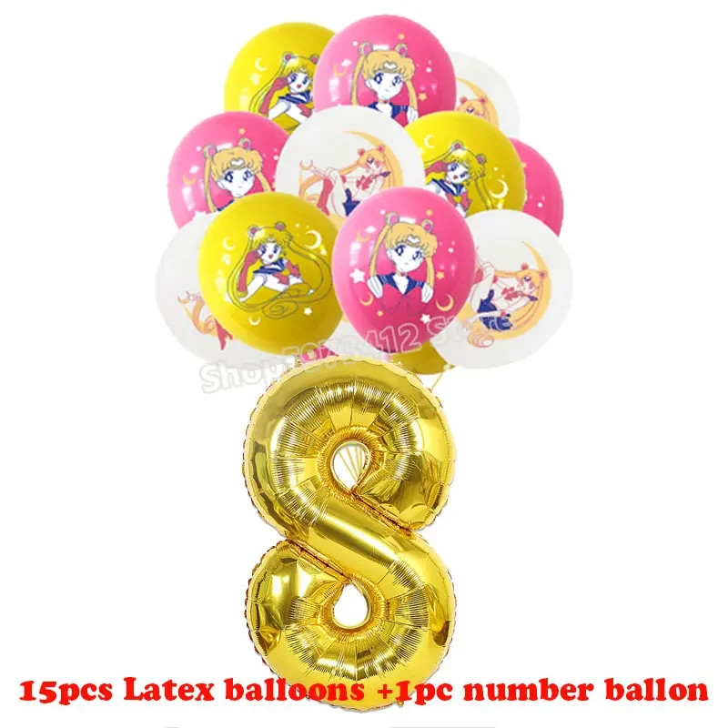 セーラーズムーンパーティーデコレーション用品子供の誕生日フラグケーキインサート招待状カードバルーンセットベビーシャワー性別明らかに装飾