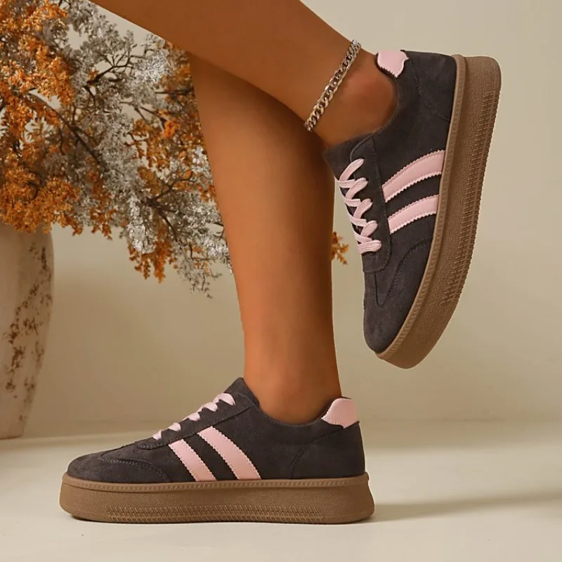 Damen-Sneaker aus Wildleder mit dicker Sohle, rutschfest, atmungsaktiv, zum Schnüren, Low-Top, All-Match, für den täglichen Gebrauch, Outdoor, Freizeit, Wanderschuhe – Detail 24