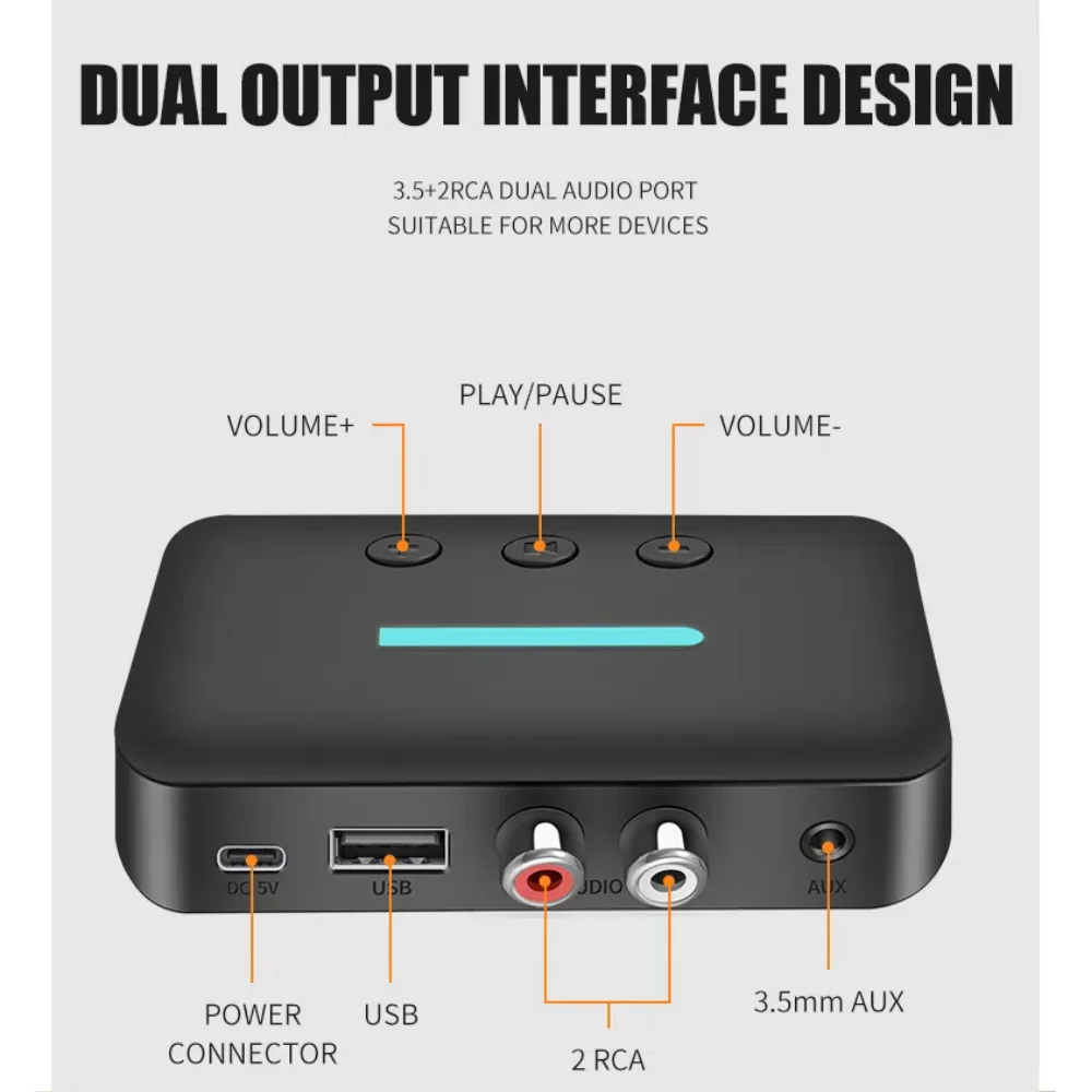 USB بلوتوث 5.3 استقبال الصوت محول موسيقى ستيريو لاسلكية 3.5 مللي متر AUX R/L RCA دعم تشغيل U-القرص لمكبر الصوت المكتبي أمبير