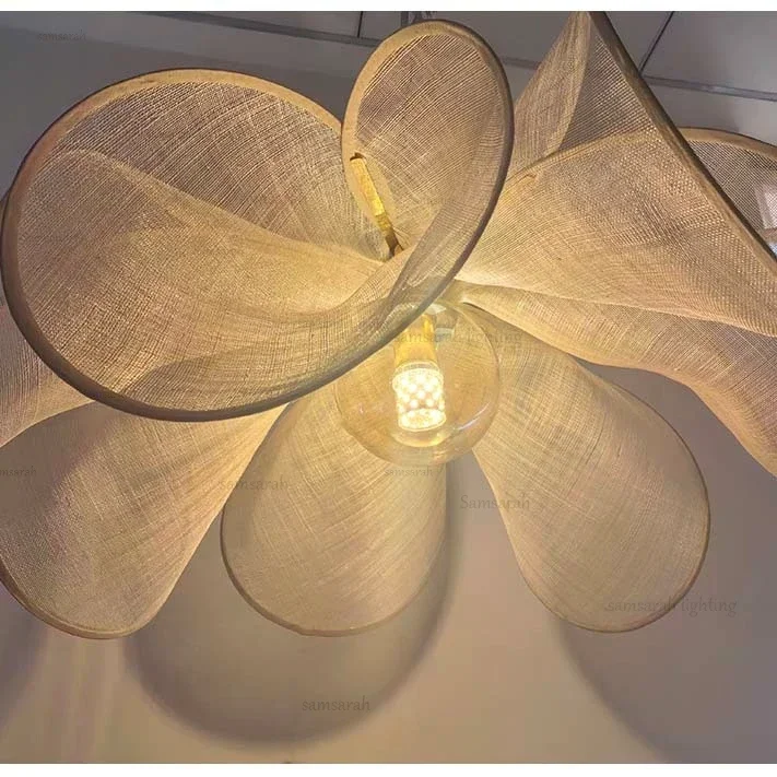 Wabi-sabi Fabric Pendant Light Flower Hanging Light for Kitchen Island Living Room Bedroom Lustre Home Decorations E27 Lamps