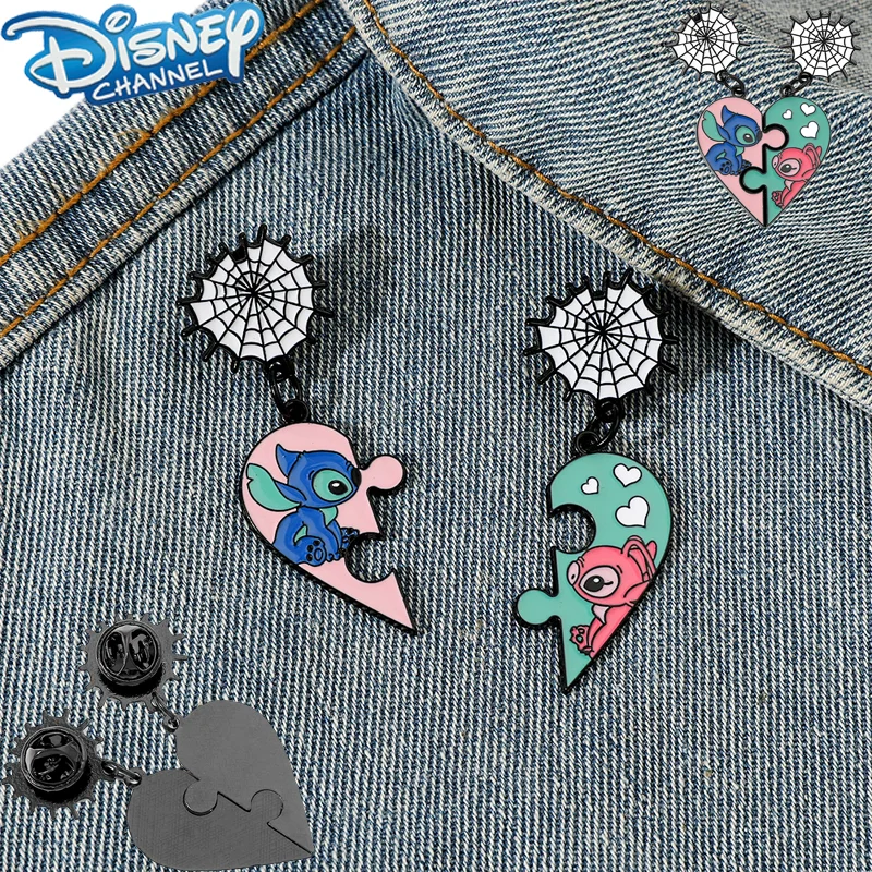 Disney Stitch Brooch Creative Personality Metal Badge Love Puzzle Shape Alloy Enamel Brooch Accessories Couple Bag Decoration