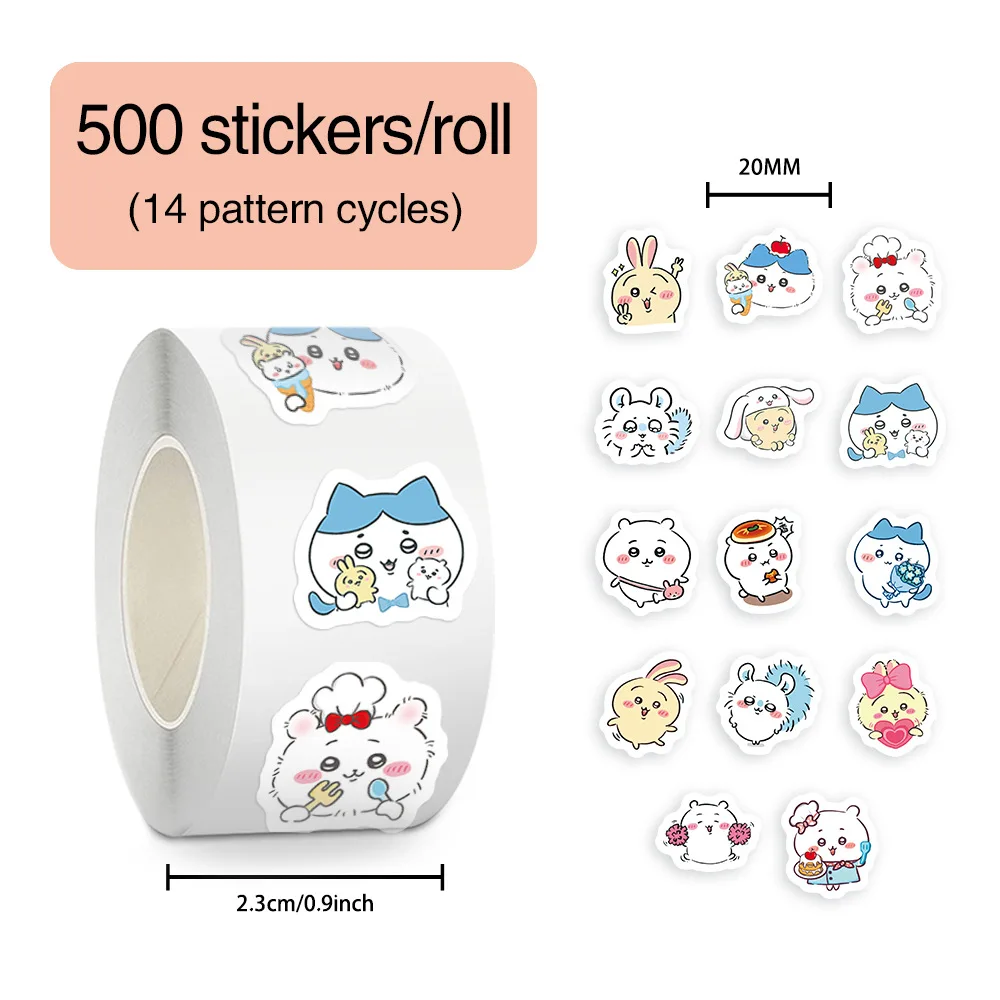 500 PCS/ม้วน Kawaii Chiikawa สติกเกอร์คู่มือซีล DIY ไดอารี่โน้ตบุ๊คแล็ปท็อป Wall Decals เด็กสติกเกอร์รางวัลตกแต่ง