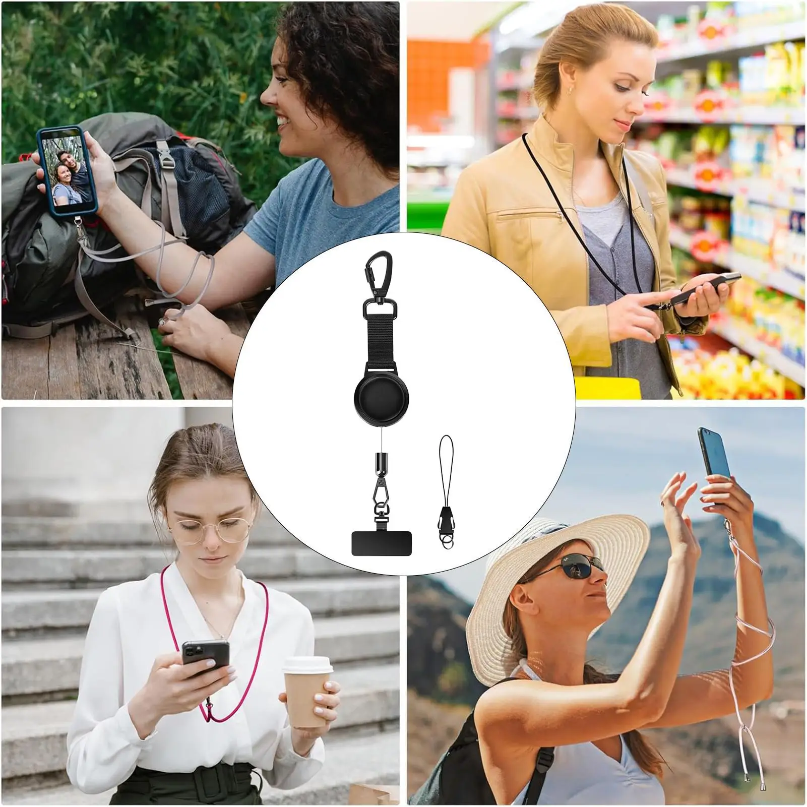 Retractable Phone Lanyard Anti-Theft Security Strap Phone Tether With Locking Carabiner & 360 Degree Rotating Hook For Outdoor view 6