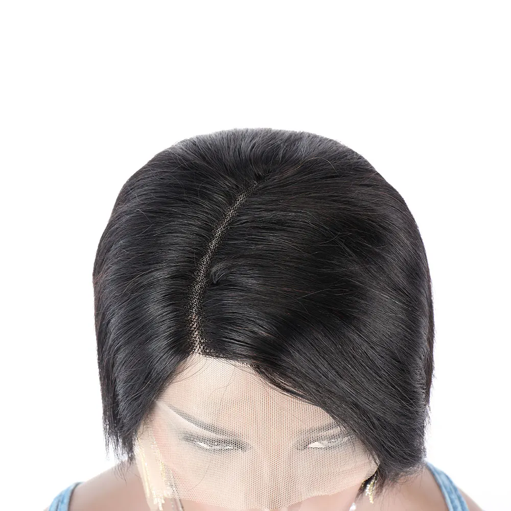 Wig Bob pendek 13x1 Wig Frontal renda warna alami Pixie potongan bagian Wig renda depan Wig rambut manusia lurus Brasil untuk wanita