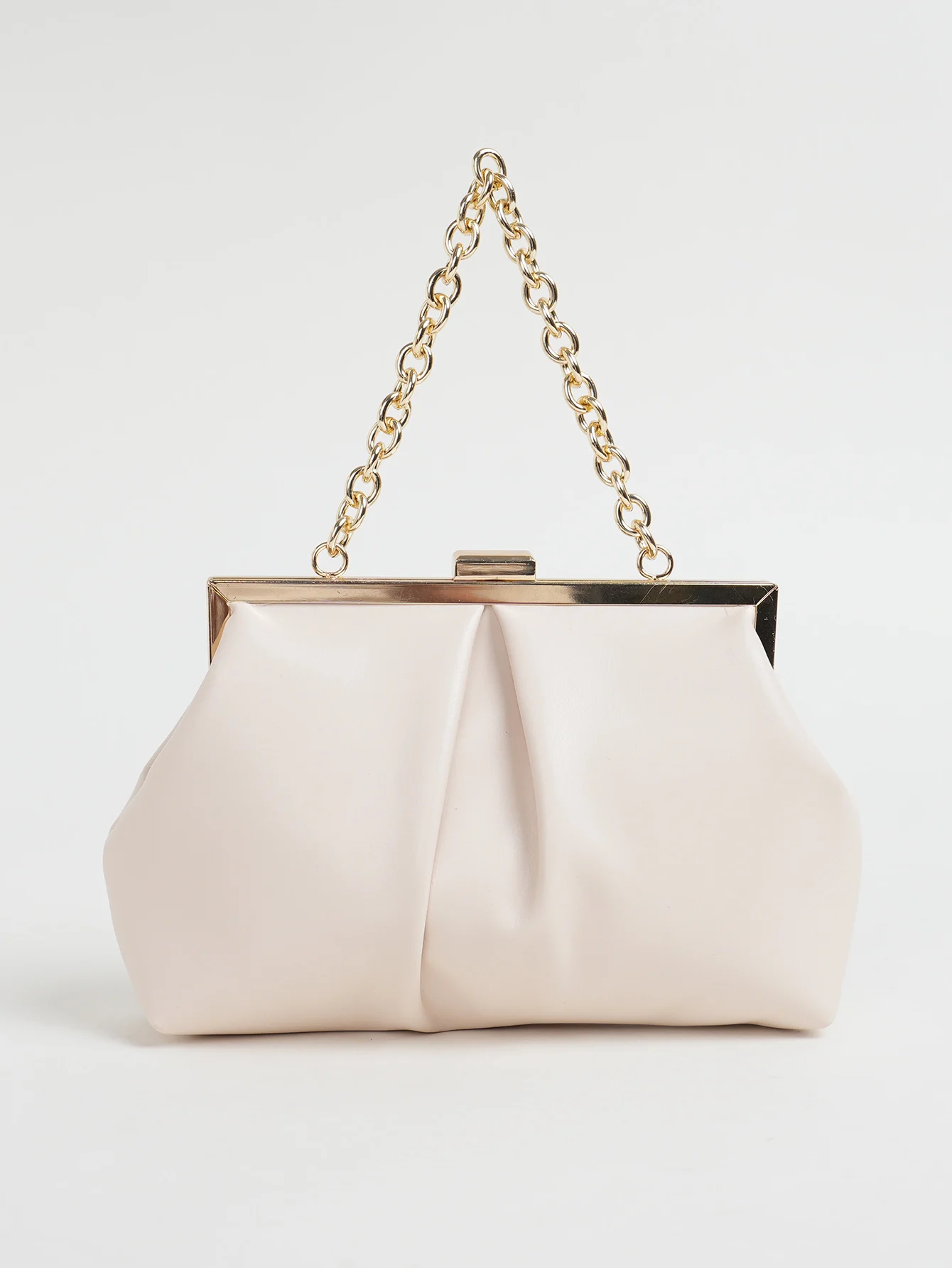 1 Stück Elegante Abendtasche aus Metallic-PU-Leder mit Falten und Kiss-Lock-Verschluss, Glänzender Metallkettenhalter-Rahmen, Crossbody-Clutch-Tasche – Detail 15