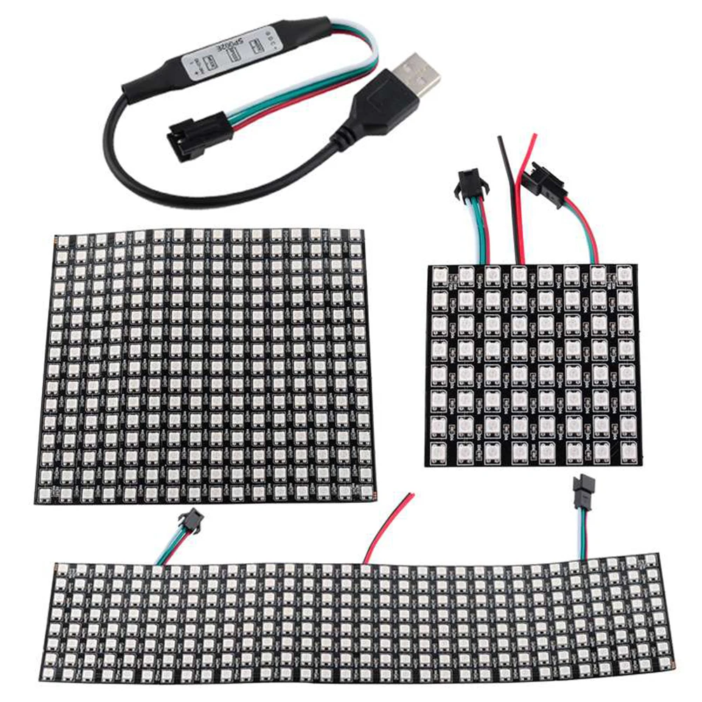 WS2812B 5050 8X8 16X16 8X32 Flexible LED Panel Matrix RGB Dream Color Individually Addressable LED for Arduino DIYmall