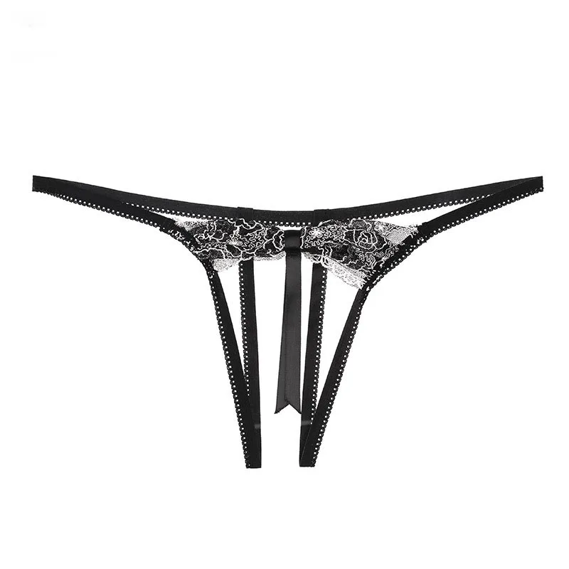 Leechee Lace Embroidered Erotic Lingerie Hollow Perspective Wire Bra Panties Sexy Bow Three-Point Underwear Set For Women