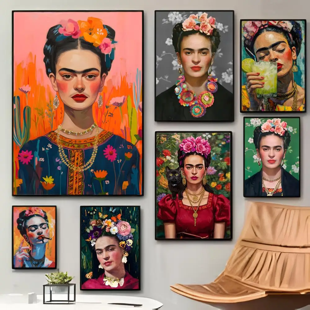 Póster decorativo de F-Frida Kahlo, vibrante y expresivo, adhesivo, impermeable, para cafetería, bar, habitación, decoración de pared, regalo