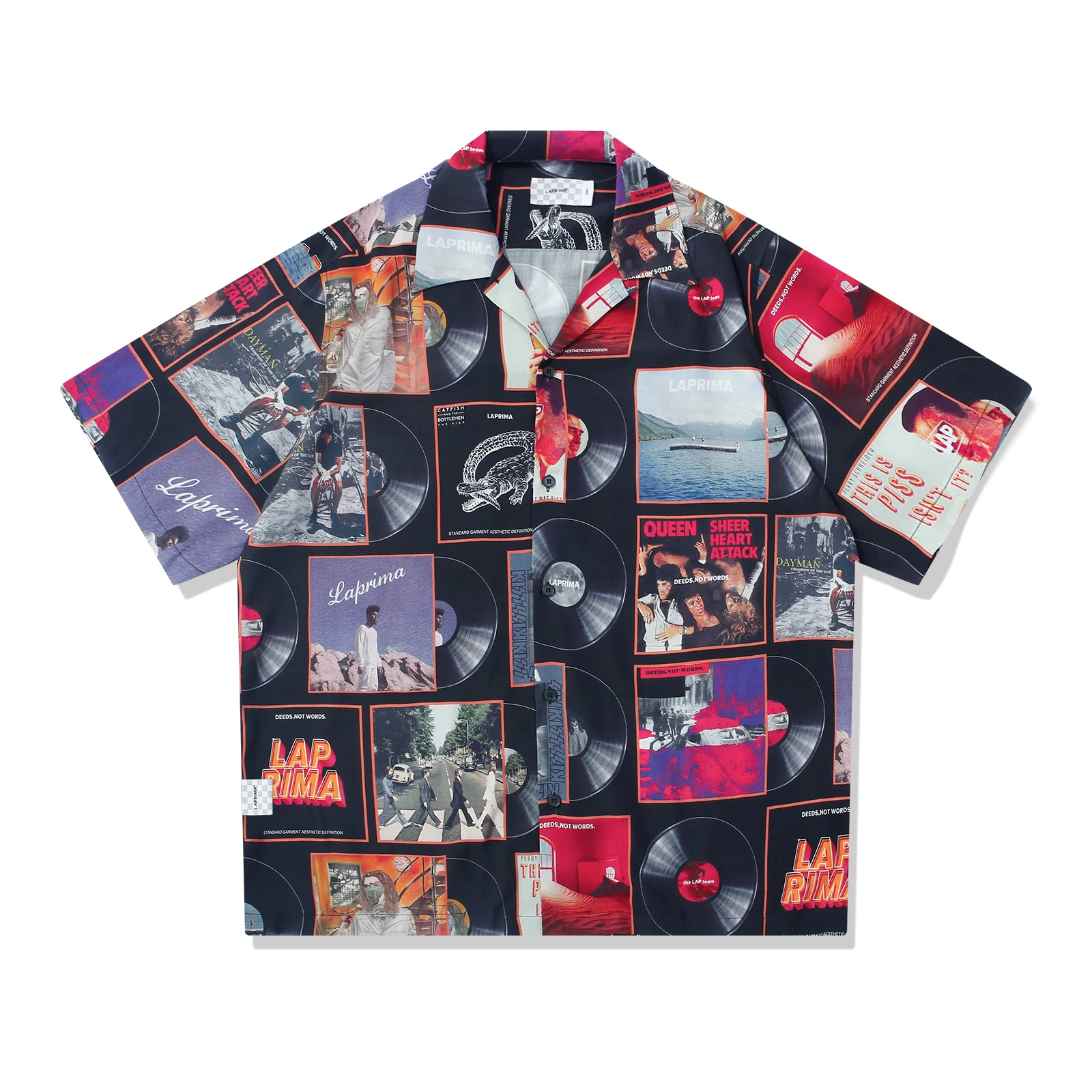 

LAPRIMA Yang Ya Li ALOHA IRT Cuban Collar American Style Summer Hawaii Black Film M irt ort Sve Loose Fit Printed