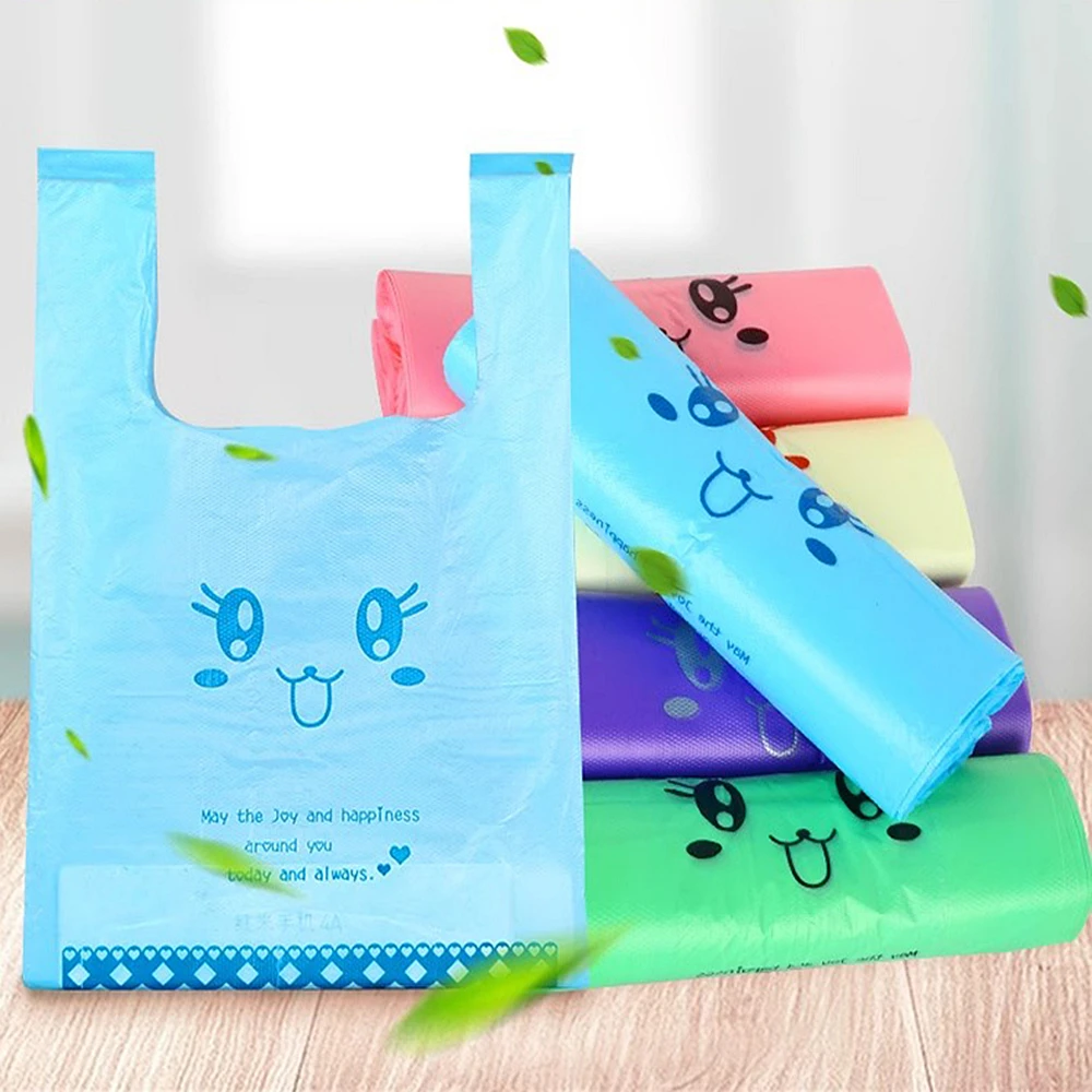 10 Pcs/Pack Five Color Supermarket Shopping Bag Vest Bag Plastic Bags with Handle Snack Boutique Clothing Bag