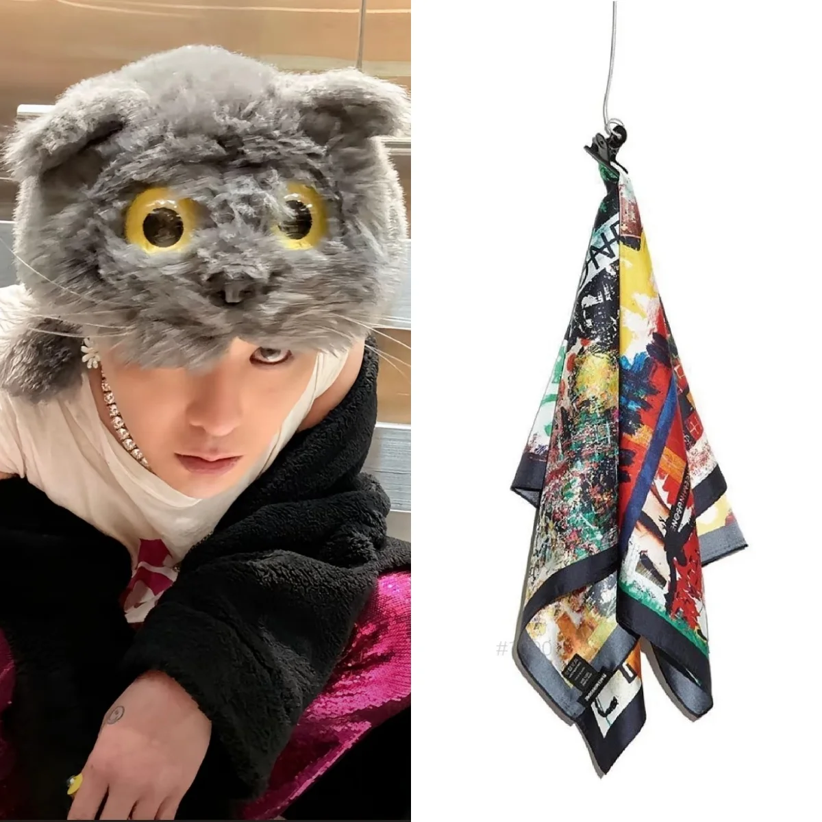 880818 GD نمط وشاح حريري Kpop الساخن المعبود G-DRAGON نفس النمط الكتابة على الجدران وشاح الأصلي محلية الصنع دعم منديل