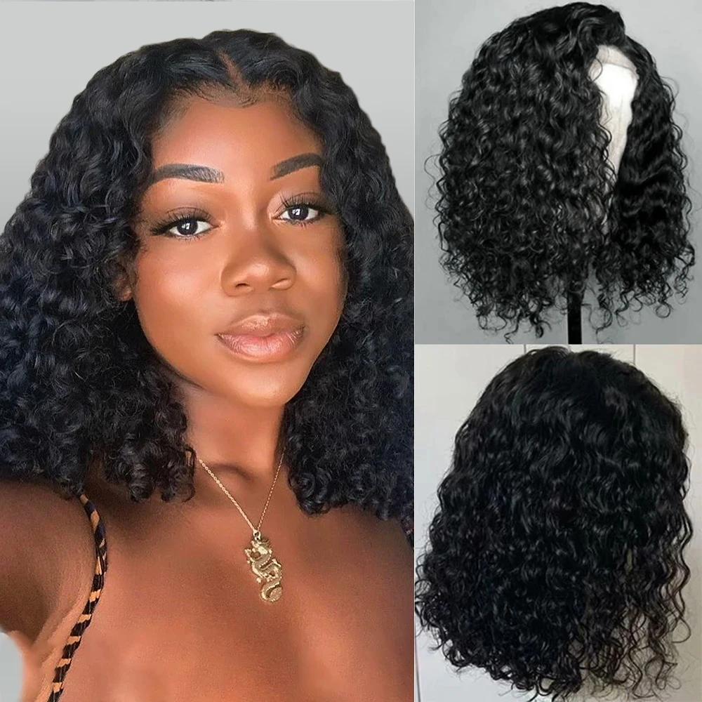 

Short Curly Bob Natural Color HD Transparent 13x4 Full Frontal Lace Human Hair Pre Plucked Wigs 200 Density Remy Hair 8-14 Inch