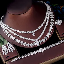 ThreeGraces 4pcs Luxurious Shiny Cubic Zirconia Nigerian Dubai Bridal Wedding Banquet Jewelry Set for Women Accessories TZ999