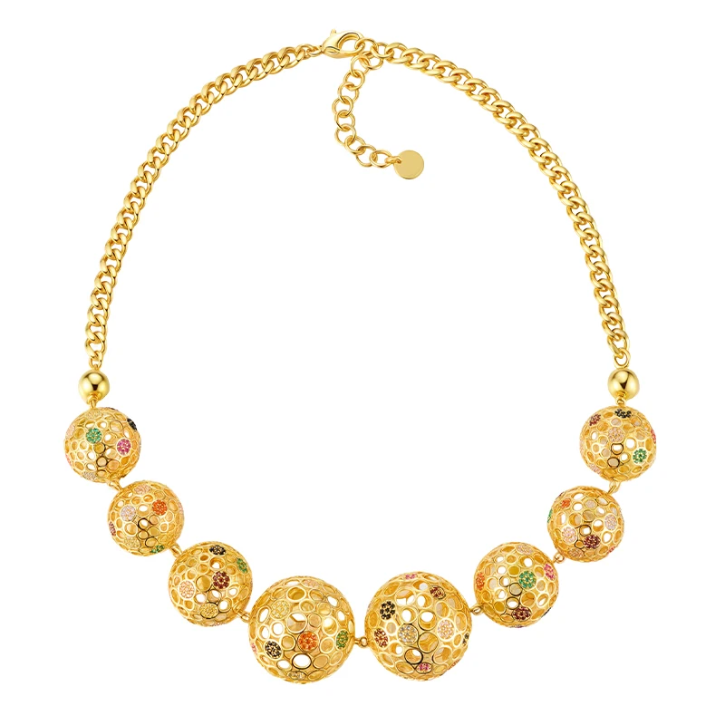 IVOG Multi sphärische ausgehöhlte Kombinationshalskette für Frauen, eingelegt mit bunten Zirkonsteinen, Halskette, Modeschmuck