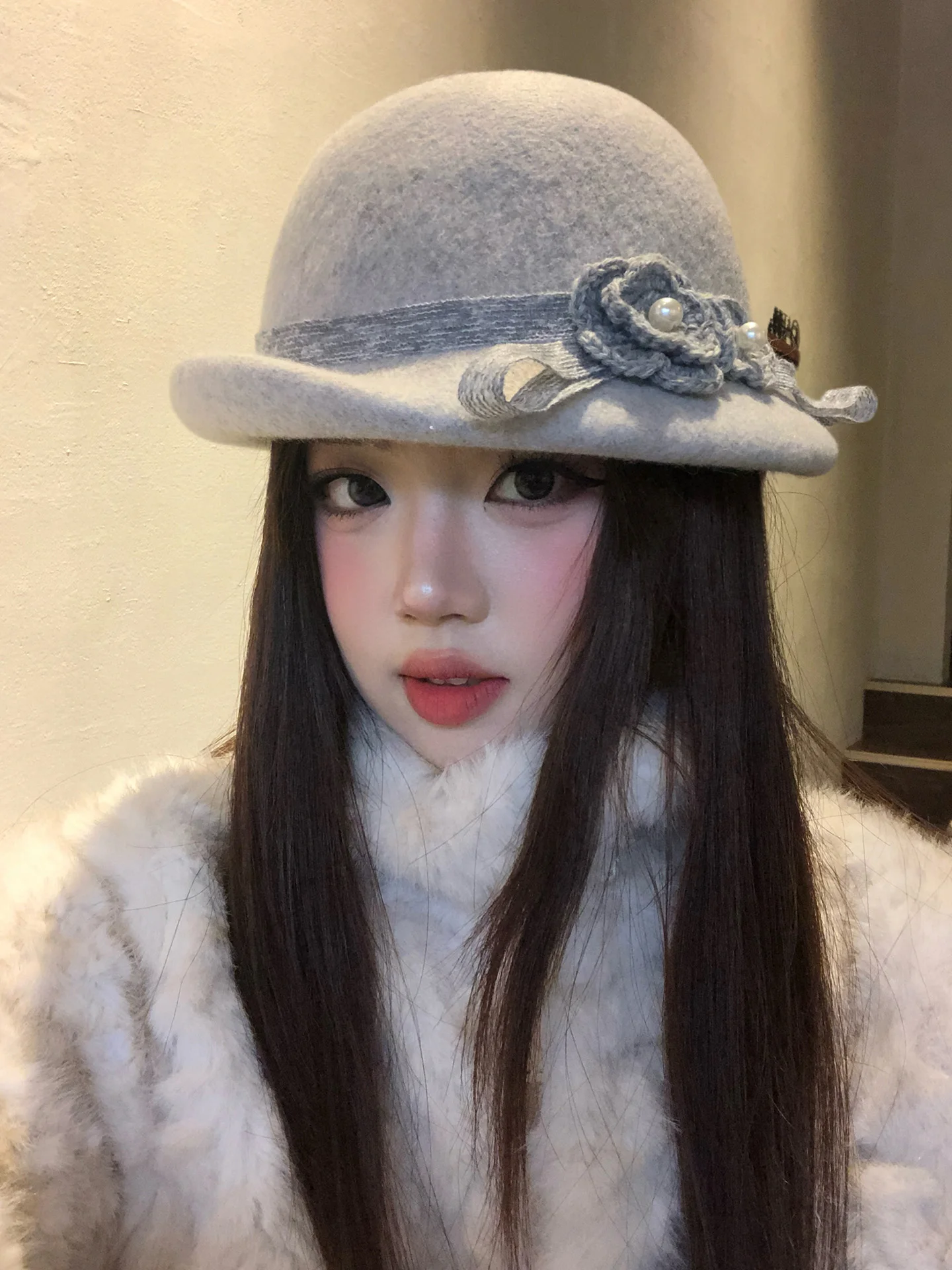 Elegant Knit Fisherman Hat for Women Autumn Winter Fashion Small Fragrance Style Cuffed Bowl Hat Warmth Comfortable Floral Pa...