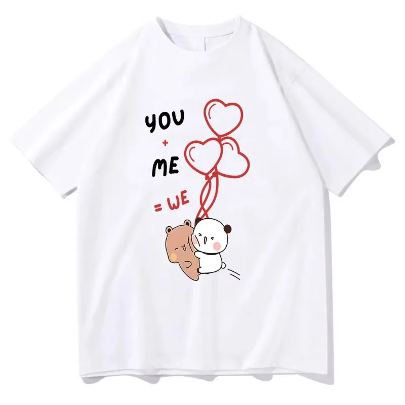 You+me=we Together Equation Bear Bubu and Dudu T-shirt Unisex Kawaii Casual Top Tshirts Sweet Couples Dress Creative Tees