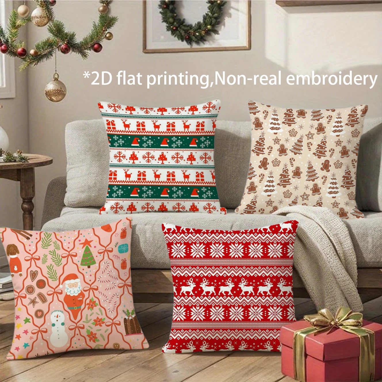 Christmas Throw Pillow Covers Set Pattern Cushion Cover Suitable for Sofa Bedroom Car Pillow Cover