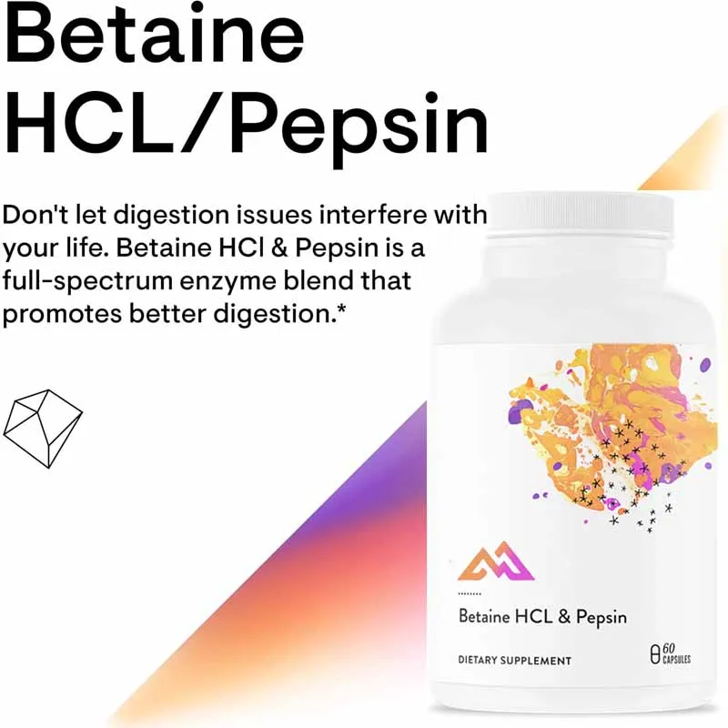 Betaine HCL digestive enzyme for protein breakdown and absorption -60 vegetarian capsules