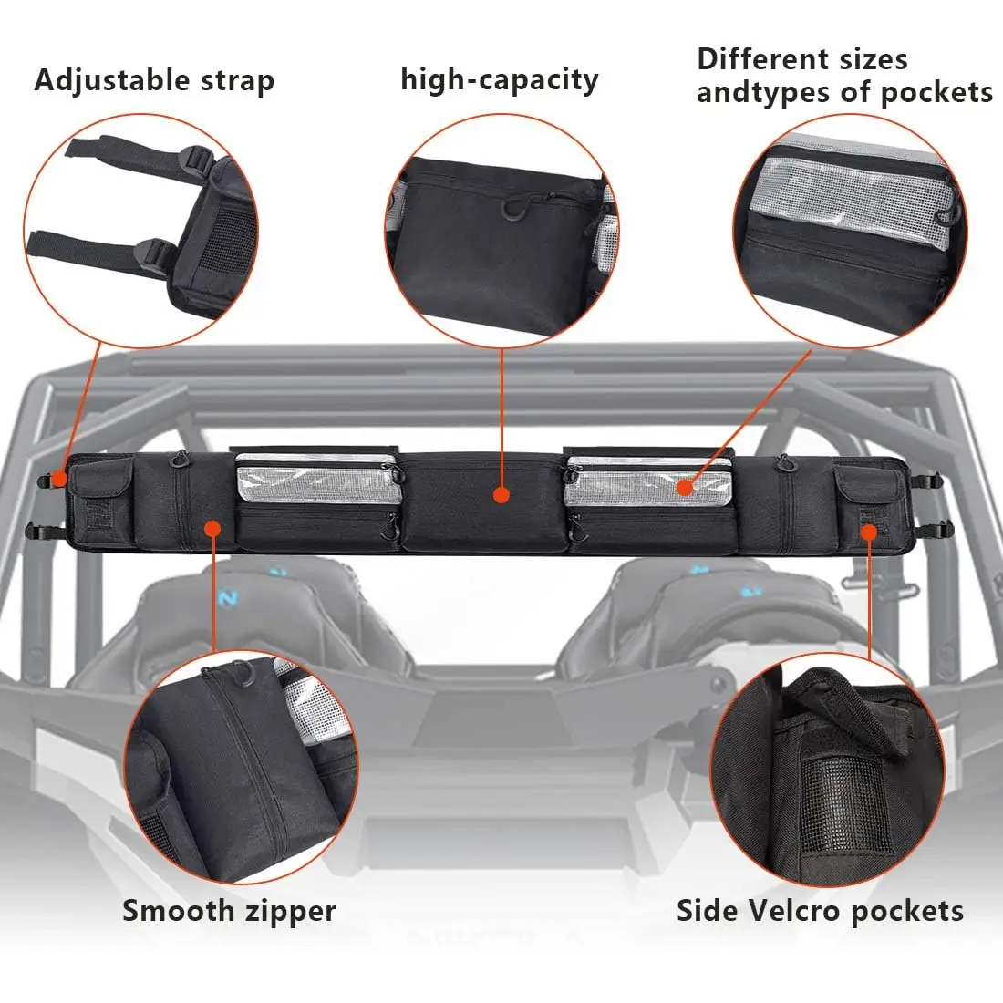 Universal UTV Roll Cage Organizer Case Cargo Rear Storage Bag Gear Bags Tools Storage Solution For UTVs For Polaris For Yamaha
