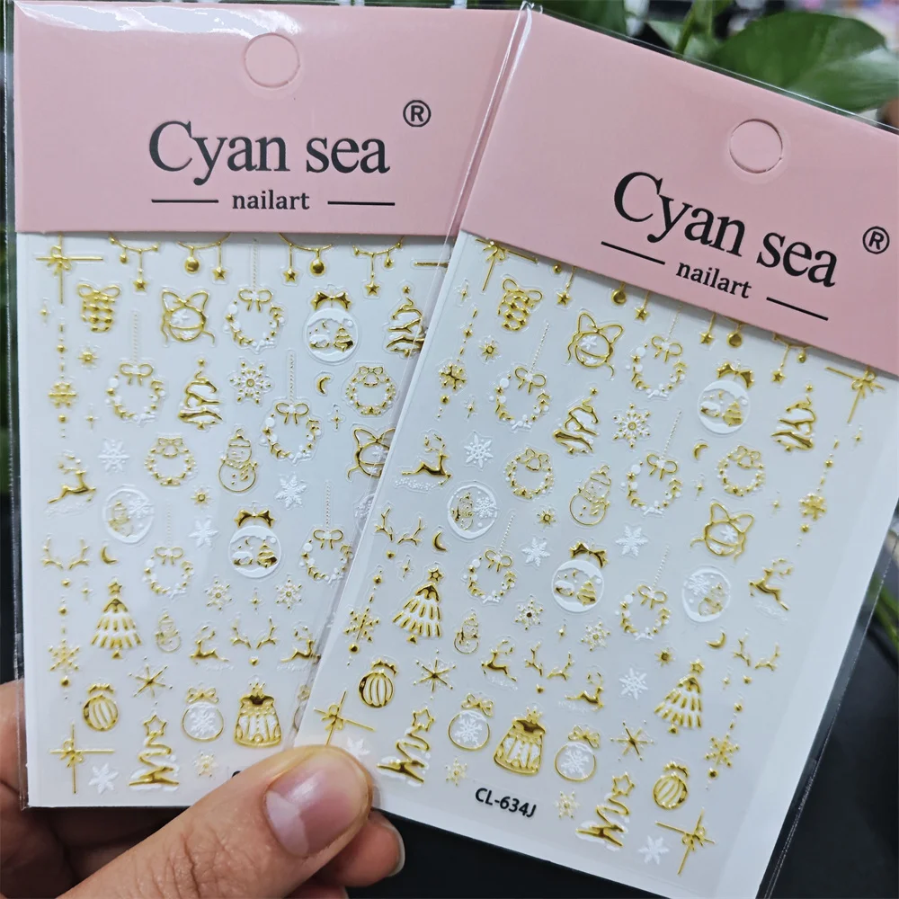 # 2025 5D الذهبي عيد الميلاد كرة الثلج/إكليل/شجرة/ندفة الثلج ملصقات الأظافر Y2K البرنز الذهب عيد الميلاد كريستال الكرة ندفة الثلج مائي & * &
