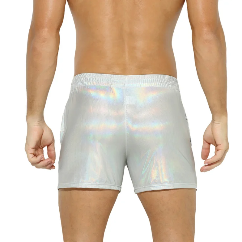 Sexy Mens Metallic Shiny Casual Shorts Breathable Men Clothing Pockets Gym Shorts Stage Dance Clubwear Party Night Short Pants