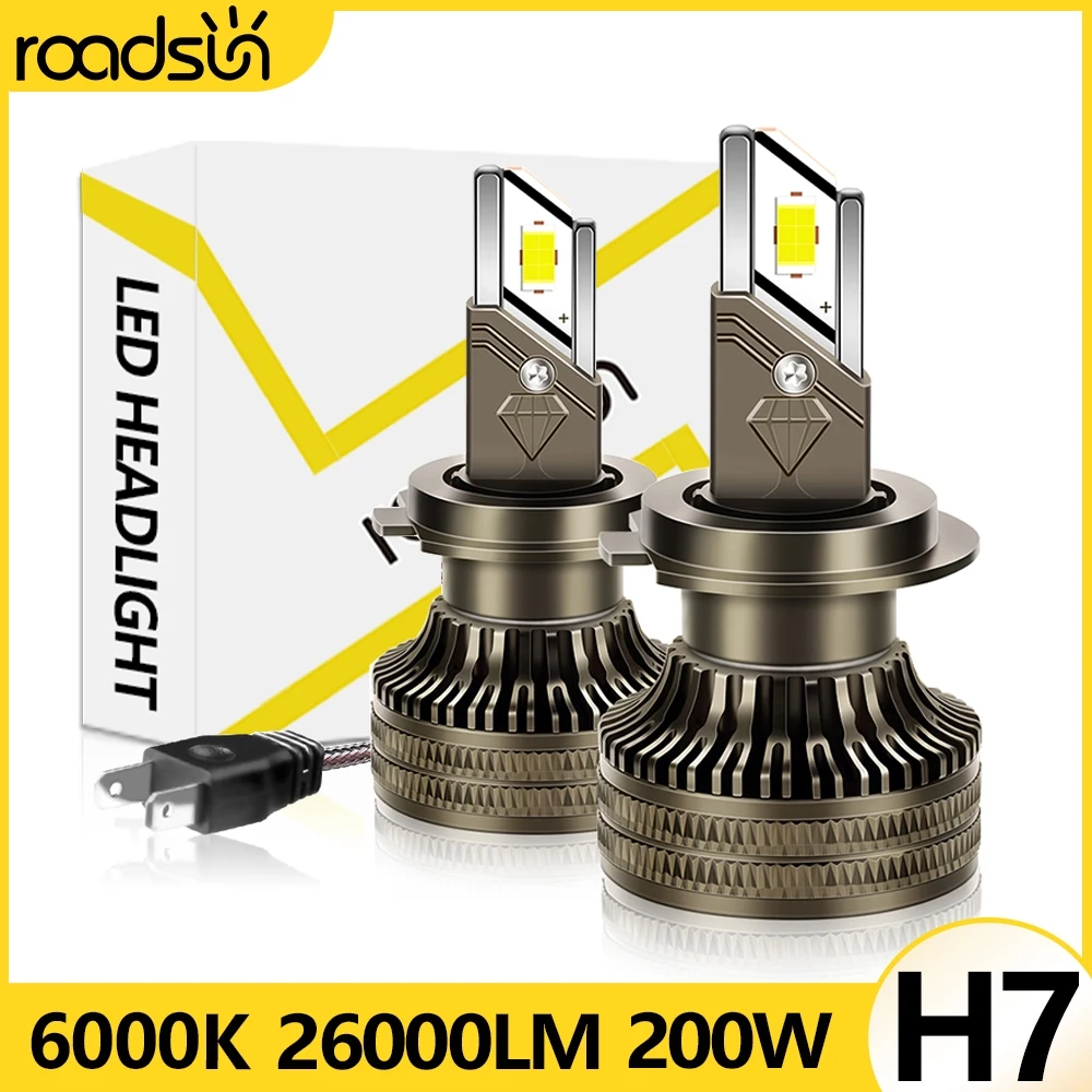 2pcs H7 LED Headlight Bulbs 200W 26000LM 600% Brightness Car Styling All In One 2-Sided CSP 3570 Chips Car Fog Lamp 6000K