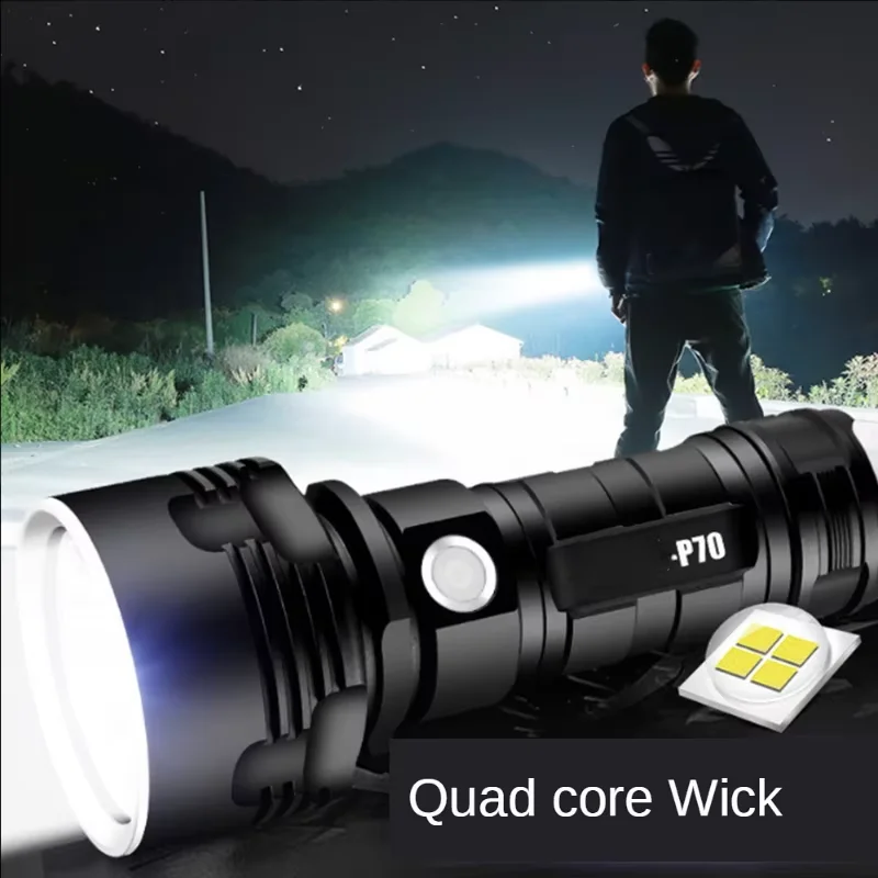 Powerful P70 LED Flashlight Tactical Long Range Flashlight USB Rechargeable Flashlight Waterproof Torch for Camping Hiking