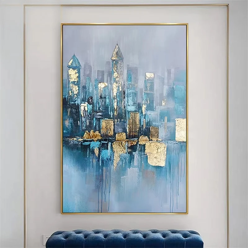 Urban landscape abstract handmade oil painting modern wall decoration living room home street view canvas support base