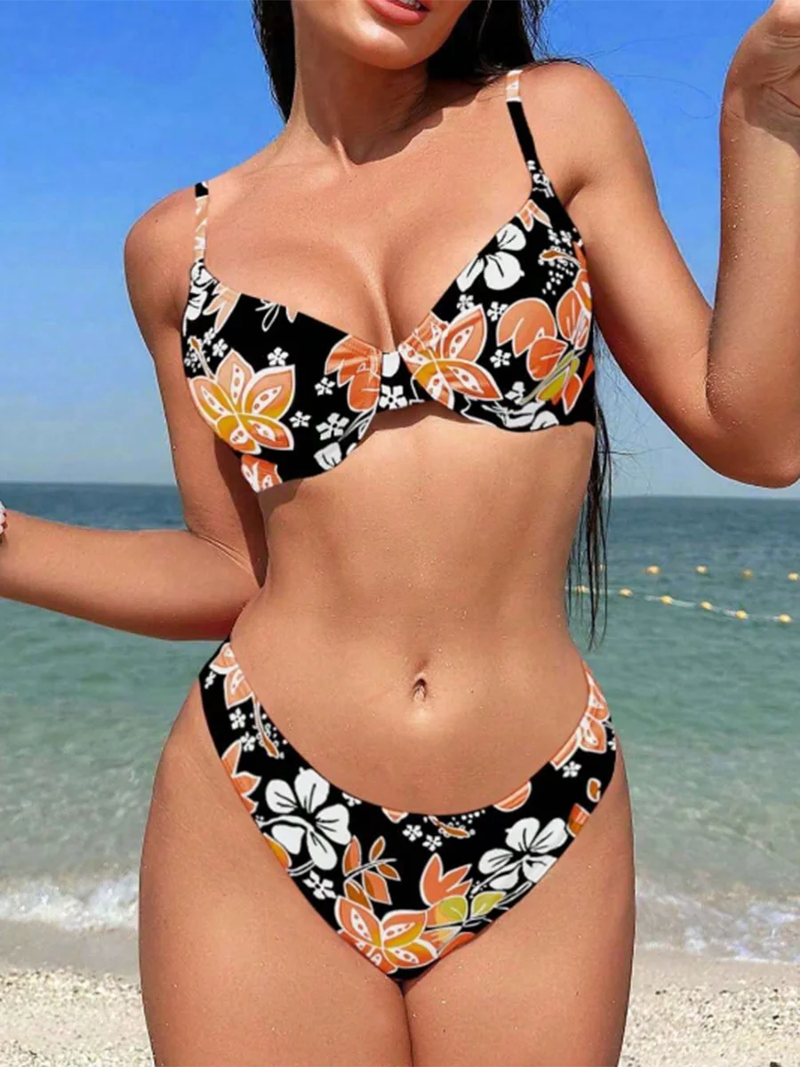 Biquínis com armação de tiras 2025 impresso floral banho feminino sexy maiô feminino banhistas natação terno de natação beachwear